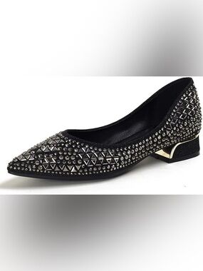 Mei Ti Meng  Black Studded Pointed-Toe Low Heel Flats - Women's size 8